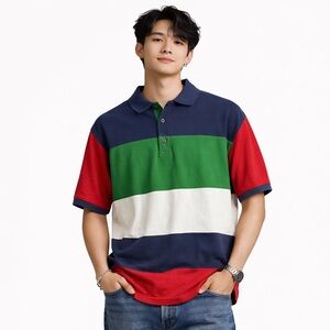 Vintage 955 Originals Polo Shirt Adult L‎ Multicolor Striped Collared Shirt 90s